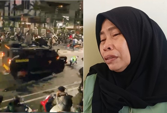 Affan dilindas rantis Brimob dan Erlina, ibu almarhum. [X/FTNews Raka]